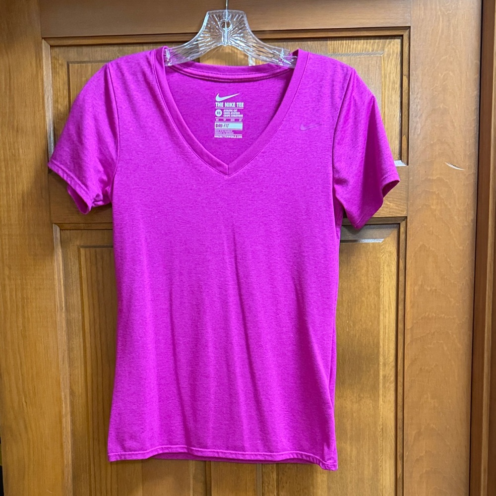 Nike Women's Bright Pink Dri-Fit V-Neck Tee